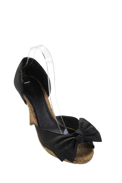Boutique Nordstrom Womens Monika Platform D'Orsay Heels Shoes Black Satin Size 9
