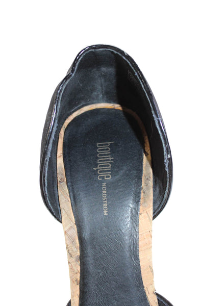 Boutique Nordstrom Womens Monika Platform D'Orsay Heels Shoes Black Satin Size 9