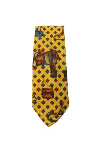 Etro Mens Silk Blend Geometric Print Necktie Yellow Multi Colored