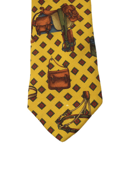 Etro Mens Silk Blend Geometric Print Necktie Yellow Multi Colored