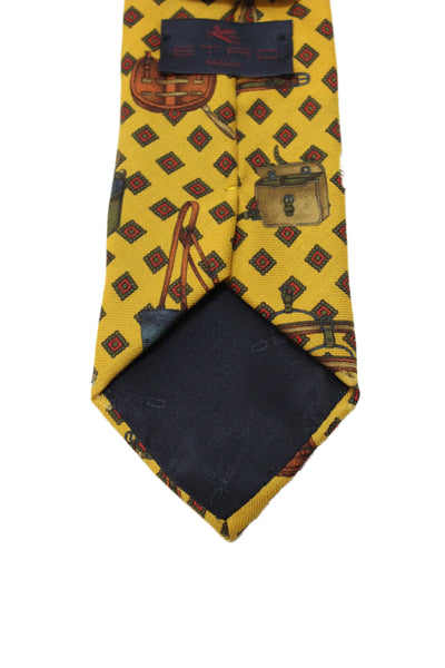 Etro Mens Silk Blend Geometric Print Necktie Yellow Multi Colored