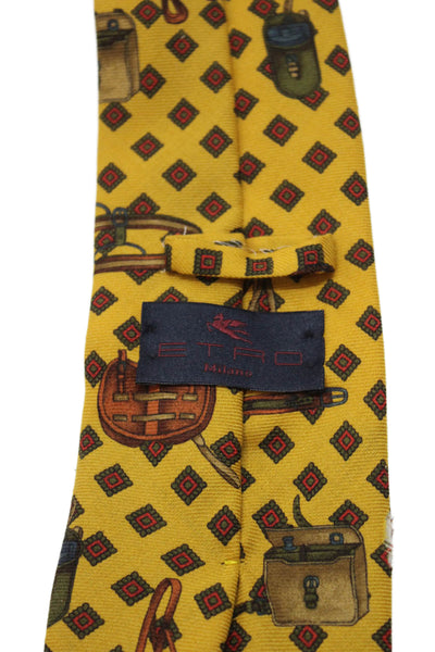 Etro Mens Silk Blend Geometric Print Necktie Yellow Multi Colored