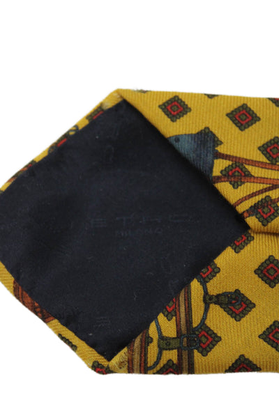Etro Mens Silk Blend Geometric Print Necktie Yellow Multi Colored