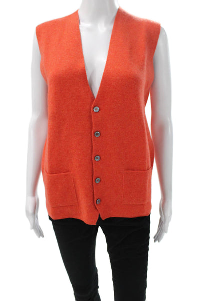 N Peal Women Cashmere V Neck Sweater Vest Orange Sleeveless Size S