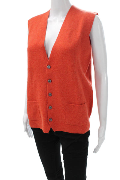 N Peal Women Cashmere V Neck Sweater Vest Orange Sleeveless Size S