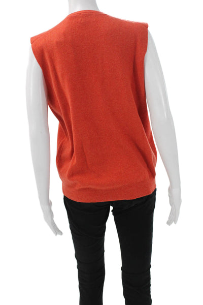 N Peal Women Cashmere V Neck Sweater Vest Orange Sleeveless Size S