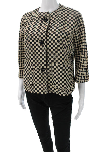 Etro Women Basic Jacket Black Wool Check Button 3/4 Sleeve Size S