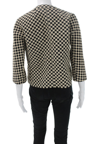 Etro Women Basic Jacket Black Wool Check Button 3/4 Sleeve Size S