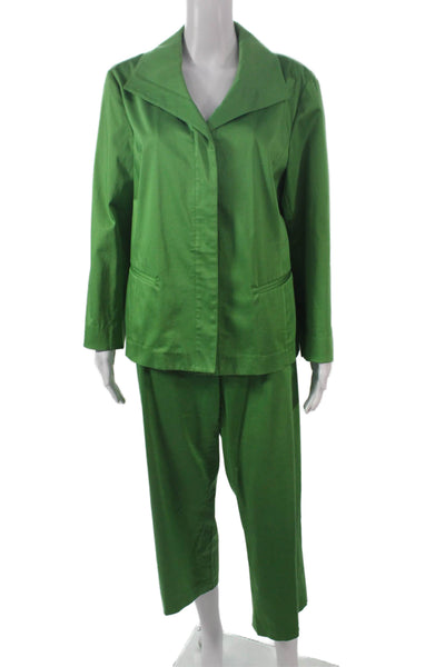 Lafayette 148 New York Women Green Long Sleeve Pant Suit Cotton Size 14