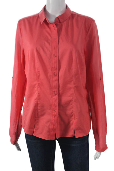 Elie Tahari Women Pink Cotton Collared Basic Button Up Long Sleeve Top Size L