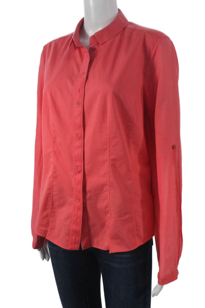 Elie Tahari Women Pink Cotton Collared Basic Button Up Long Sleeve Top Size L