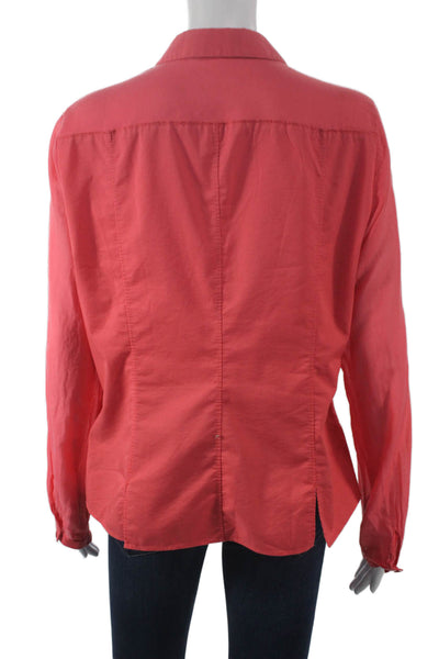 Elie Tahari Women Pink Cotton Collared Basic Button Up Long Sleeve Top Size L