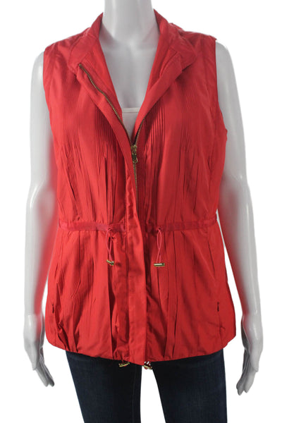 Elie Tahari Womens Basic Jacket Vest Red Zip Sleeveless Polyester Size M