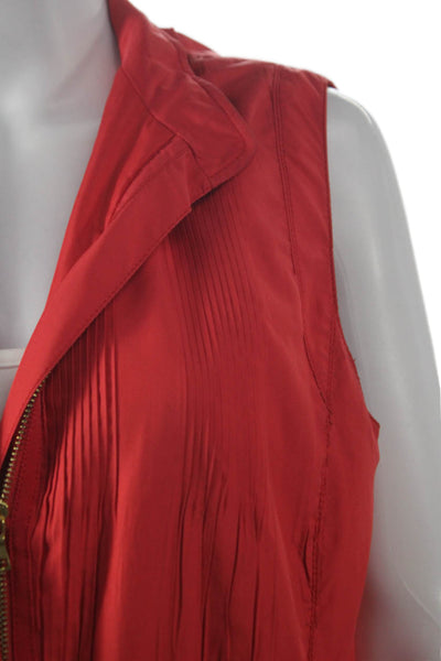 Elie Tahari Womens Basic Jacket Vest Red Zip Sleeveless Polyester Size M