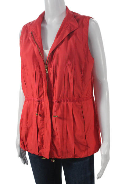 Elie Tahari Womens Basic Jacket Vest Red Zip Sleeveless Polyester Size M