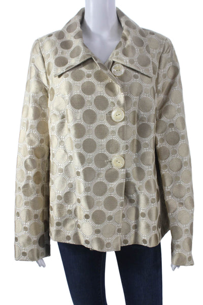 Nina Mclemore Womens Gold Polka Dot Silk Basic Jacket Long Sleeve Size 14