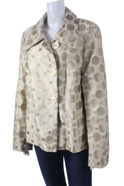 Nina Mclemore Womens Gold Polka Dot Silk Basic Jacket Long Sleeve Size 14