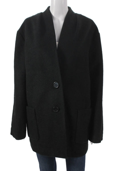 Max Studio Womens Overcoat Black Button Long Sleeve Size L