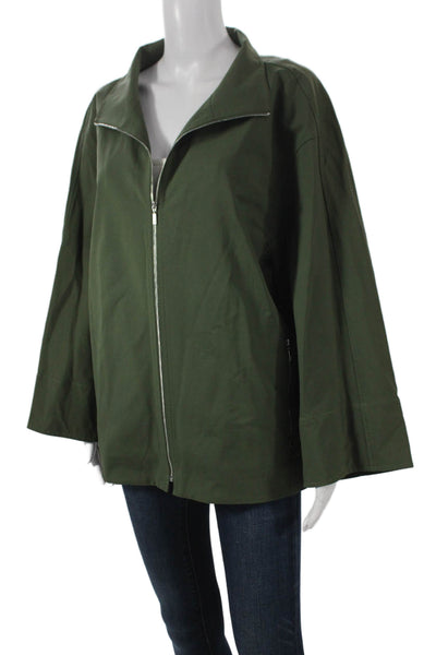 Lafayette 148 New York Womens Basic Jacket Green Zip Long Sleeve Size XL