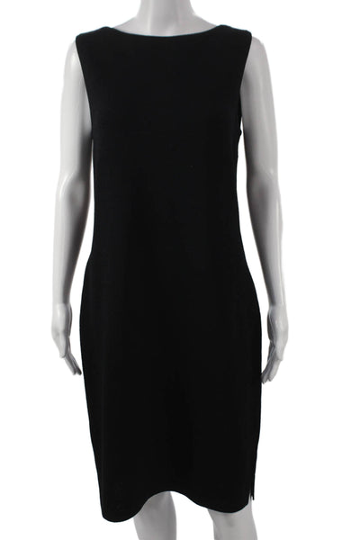 St. John Basics Women Sheath Dress Black Wool Boat Neck Sleeveless Size 8
