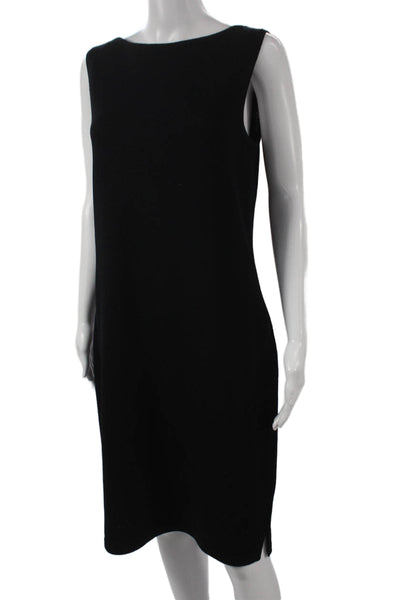 St. John Basics Women Sheath Dress Black Wool Boat Neck Sleeveless Size 8