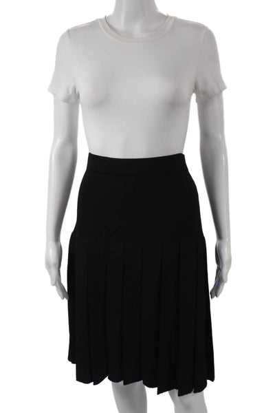 St. John Basics Women Pleated Black Viscose Knee Length Skirt Size 10