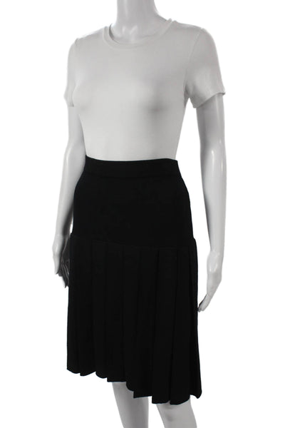 St. John Basics Women Pleated Black Viscose Knee Length Skirt Size 10