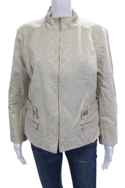 St. John Womens Basic Jacket Ivory Animal Print Long Sleeve Zip Size S