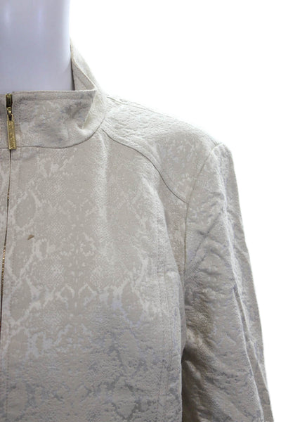 St. John Womens Basic Jacket Ivory Animal Print Long Sleeve Zip Size S