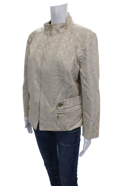 St. John Womens Basic Jacket Ivory Animal Print Long Sleeve Zip Size S