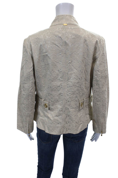 St. John Womens Basic Jacket Ivory Animal Print Long Sleeve Zip Size S