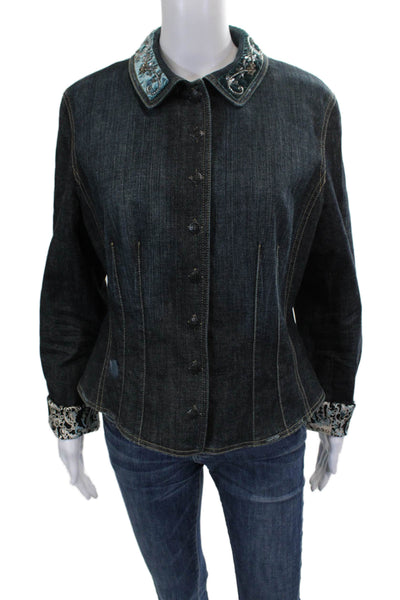 Elie Tahari Womens Blue Basic Jacket Button Long Sleeve Size S
