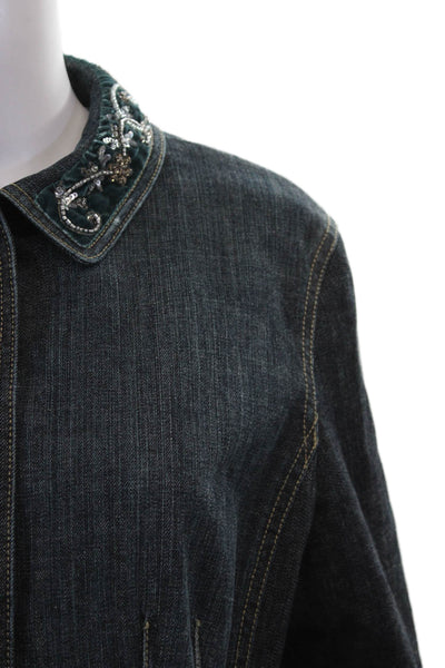 Elie Tahari Womens Blue Basic Jacket Button Long Sleeve Size S