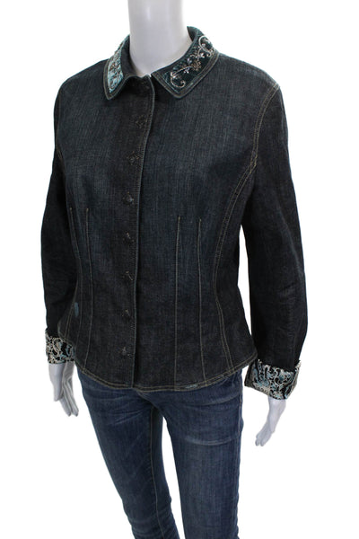 Elie Tahari Womens Blue Basic Jacket Button Long Sleeve Size S