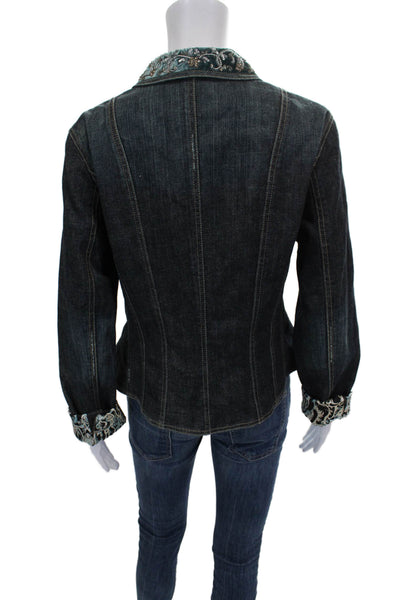 Elie Tahari Womens Blue Basic Jacket Button Long Sleeve Size S
