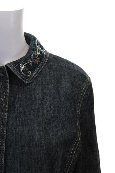 Elie Tahari Women Basic Denim Button Long Sleeve Jacket Blue Size S