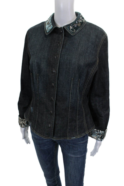 Elie Tahari Women Basic Denim Button Long Sleeve Jacket Blue Size S