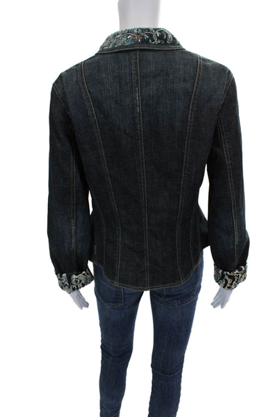 Elie Tahari Women Basic Denim Button Long Sleeve Jacket Blue Size S