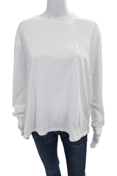 Negative Womens Basic White Cotton Crew Neck Long Sleeve T-Shirt Size L