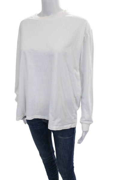 Negative Womens Basic White Cotton Crew Neck Long Sleeve T-Shirt Size L