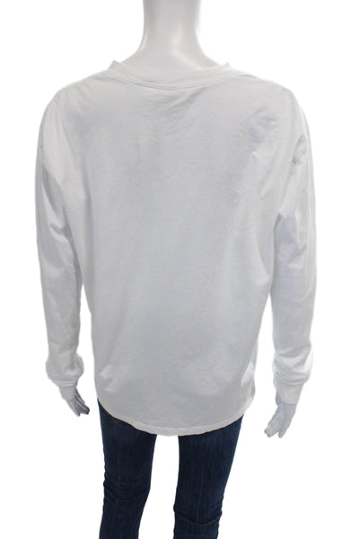 Negative Womens Basic White Cotton Crew Neck Long Sleeve T-Shirt Size L