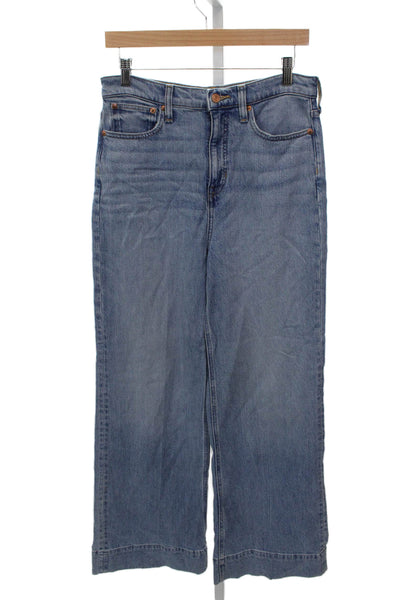 J Crew Women Wide-Leg Jeans Blue Lyocell Mid Rise Button Inseam 30 Size 28