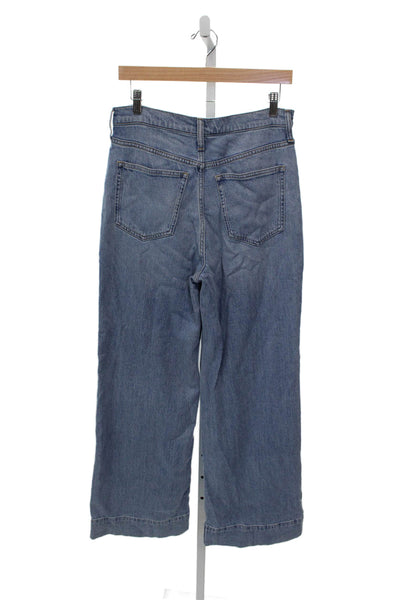 J Crew Women Wide-Leg Jeans Blue Lyocell Mid Rise Button Inseam 30 Size 28