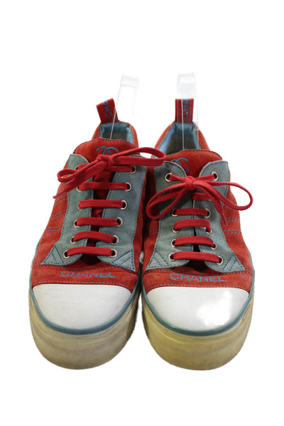 Chanel Womens Suede Spring/Summer 2002 Collection Sneakers Shoes Red Blue Size 8