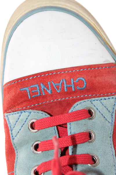 Chanel Womens Suede Spring/Summer 2002 Collection Sneakers Shoes Red Blue Size 8