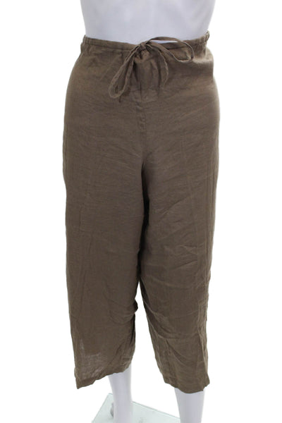 Eileen Fisher Women Cropped Linen Pants Brown Drawstring Size XL