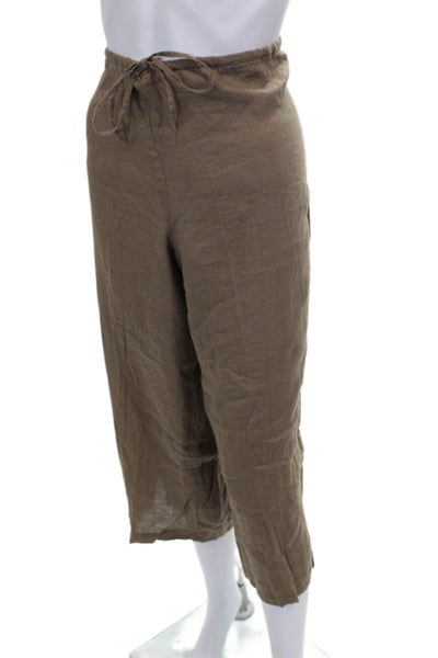 Eileen Fisher Women Cropped Linen Pants Brown Drawstring Size XL