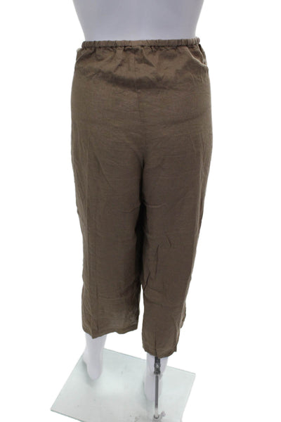 Eileen Fisher Women Cropped Linen Pants Brown Drawstring Size XL