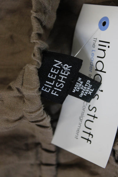 Eileen Fisher Women Cropped Linen Pants Brown Drawstring Size XL