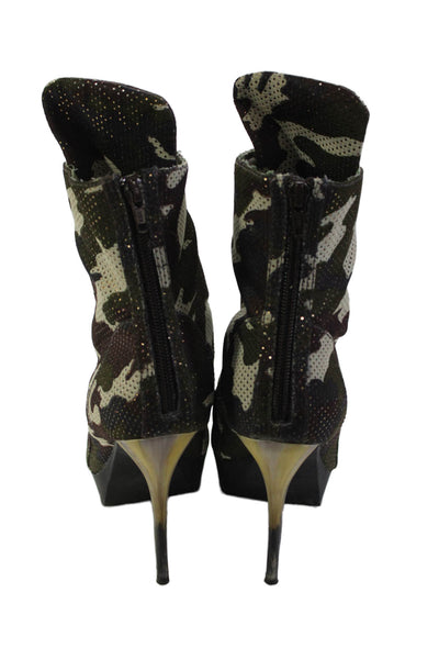 Jean Michel Cazabat Womens Lace Up Stiletto Camouflage Booties Green Size 38